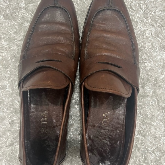 Prada Men Penny Loafers Brown Leather Slip On - Picture 11 of 14